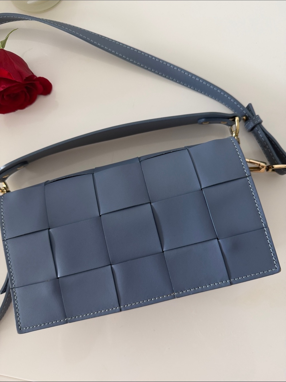 Christian Villa Woven Leather Crossbody Bag in Blue